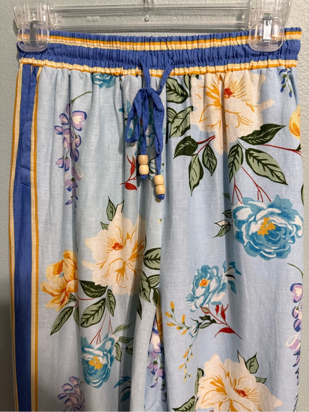 Joie Light Blue Floral Wide-Leg Linen-Blend Pants - Picture 4 of 12